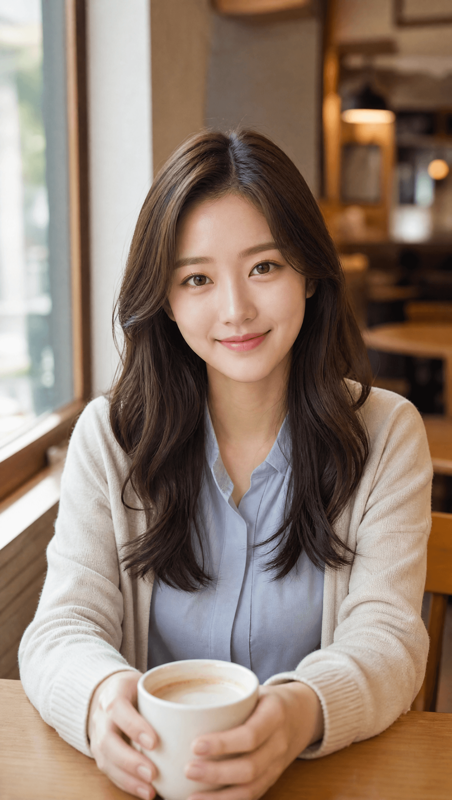 카페 맞은편에 앉아 있는 소라